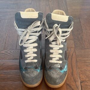 Rothy's Charcoal and Aqua High-Top Sneakers